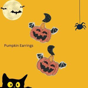 Beaded Halloween Jack O Lantern Earrings